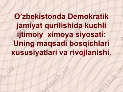 o’zbekistonda demokratik jamiyat qurilishida kuchli ijtimoiy ximoya siyosati — PPTX