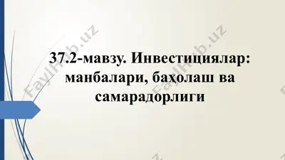 инвестициялар: манбалари, баҳолаш ва самарадорлиги — PPTX