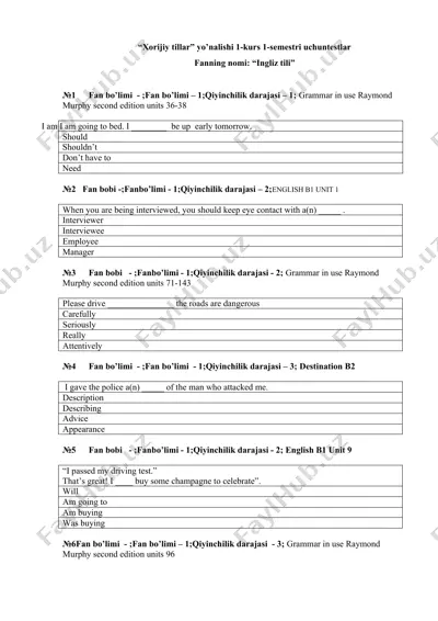 "xorijiy tillar" yo’nalishi 1-kurs 1-semestri uchun testlar — DOCX