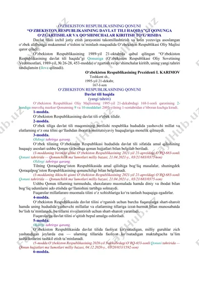 "o‘zbekiston respublikasining davlat tili haqida qonuni" — DOCX