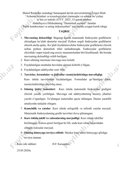 turtle kutubxonasi va uning imkoniyatlari — DOCX