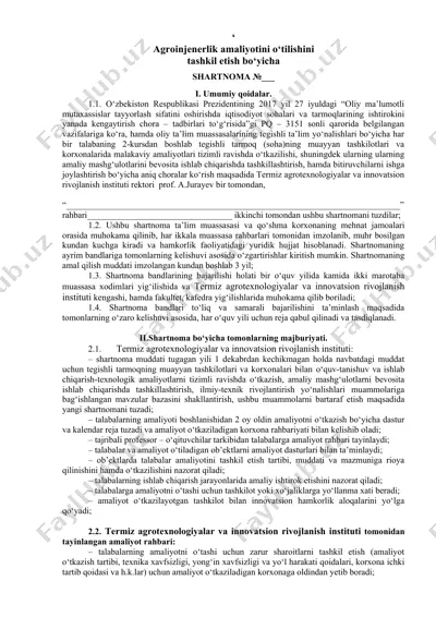 agroinjenerlik amaliyotini o‘tilishini tashkil etish bo‘yicha shartnoma — DOC