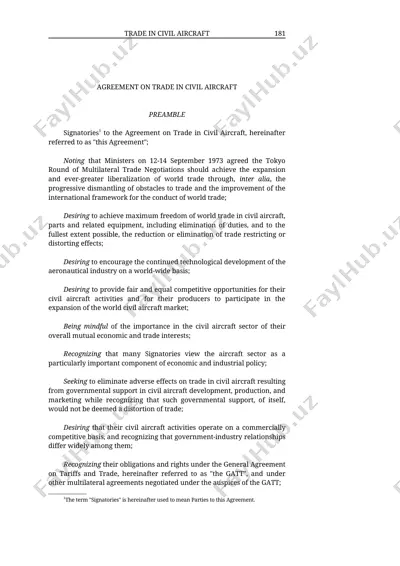 agreement on trade in civil aircraft — DOC