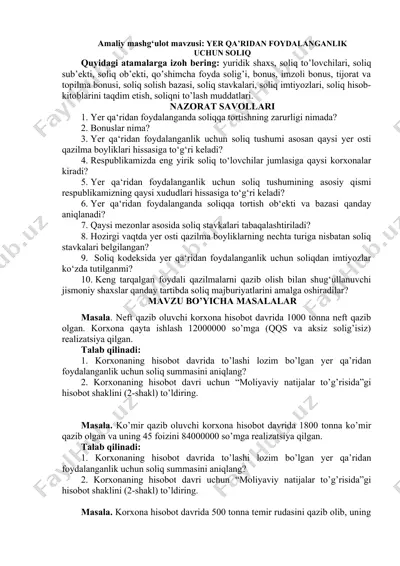 soliqga tortish uchun yer qa'ridan foydalanganlik — DOCX