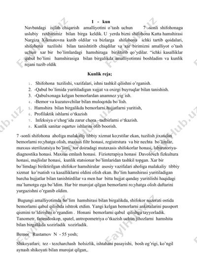 kunlik tibbiy rejalar — DOCX