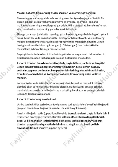 axborot tizimlarining asosiy shakllari va ularning qo’llanilishi — DOCX