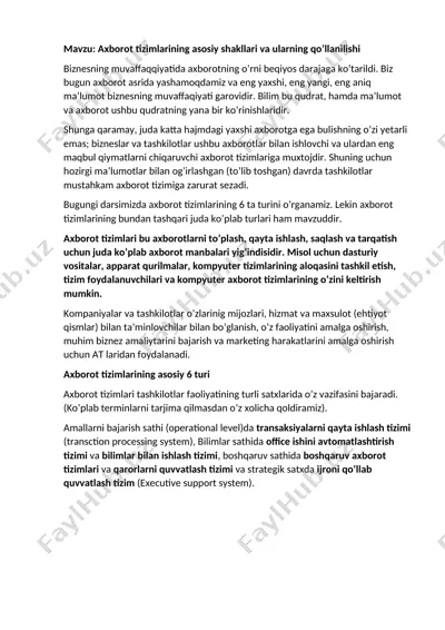 axborot tizimlarining asosiy shakllari va ularning qo’llanilishi — DOCX