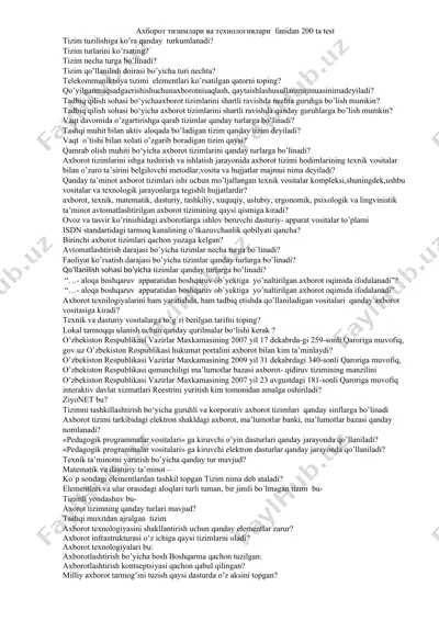 ахборот тизимлари ва технологиялари fanidan 200 ta test — DOC