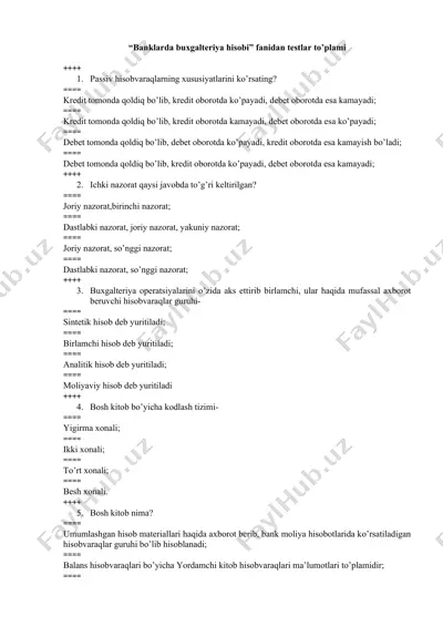 "banklarda buxgalteriya hisobi" fanidan testlar to’plami — DOC