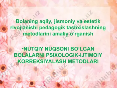 nutqiy nuqsoni bo’lgan bolalarni psixologik-ijtimoiy koreksiya metodlari — PPT