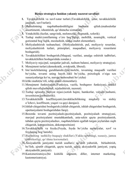 biznes strategiya fanidan yakuniy nazorat savollari — DOCX