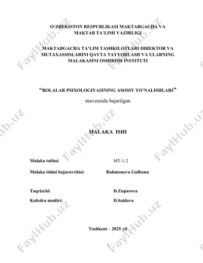 "bolalar psixologiyasining asosiy yo’nalishlari" — DOCX