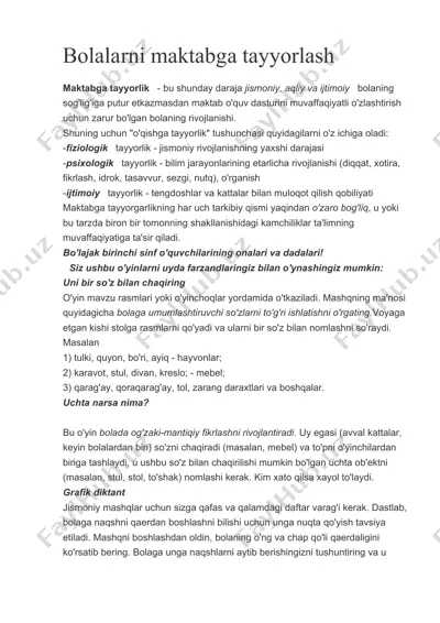 bolalarni maktabga tayyorlash — DOCX