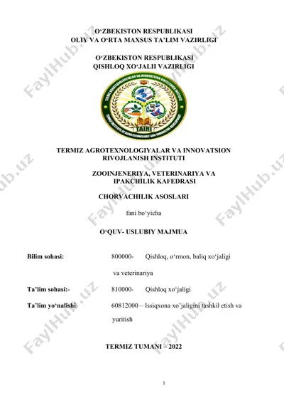 qishloq xo‘jaligi, o‘rmon, baliq xo‘jaligi va veterinariya bo‘yicha o‘quv-uslubiy majmuasi — DOCX