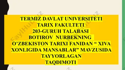 xiva xonligida mansablar — PPTX