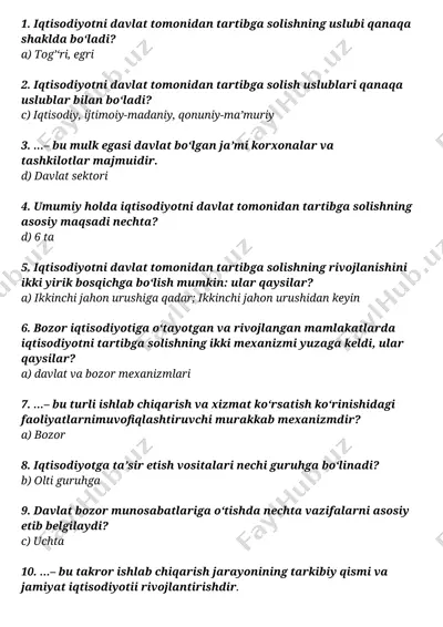 iqtisodiyotni davlat tomonidan tartibga solish — DOCX