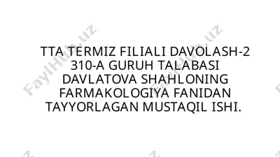 dori vositalarini nazorat qilishda foydalaniladigan me’yoriy hujjatlar — PPTX