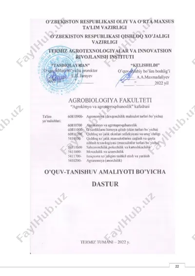 qishloq xo’jaligi sohasidagi fanlarni mukammallashtirish — DOC