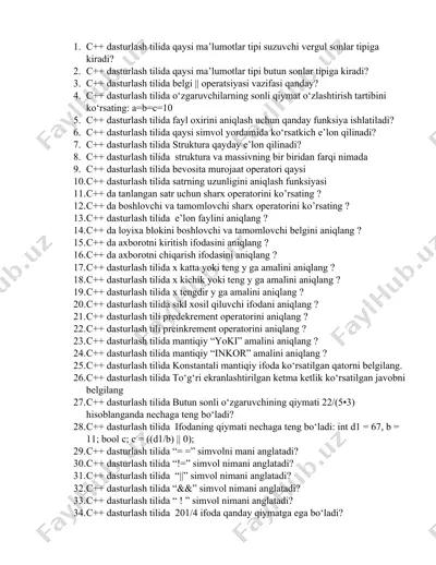 c++ dasturlash tilida ma'lumotlar — DOC