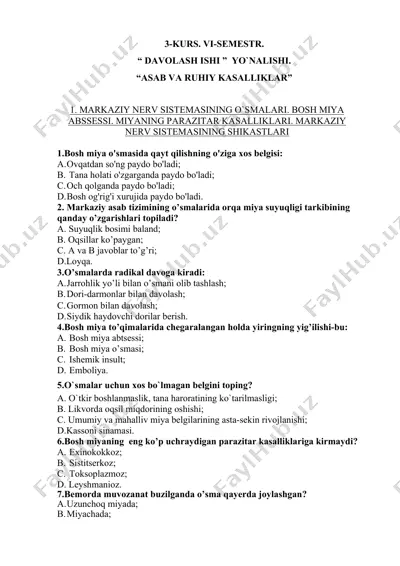 "davolash ishi - asab va ruhiy kasalliklar" — DOCX