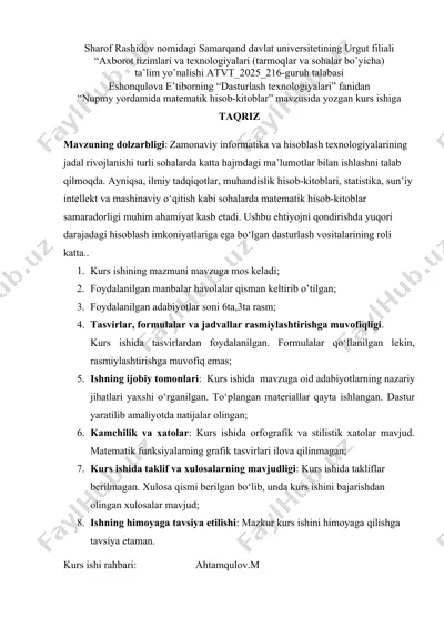 "nupmy yordamida matematik hisob-kitoblar" — DOCX