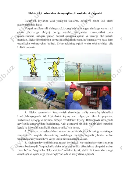 elektr toki zarbasidan himoya qiluvchi vositalarni o‘rganish — DOCX