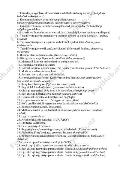 ekonometrik modellashtirish — DOCX
