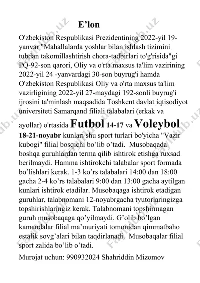 "vazir kubogi" musobaqasi — DOCX