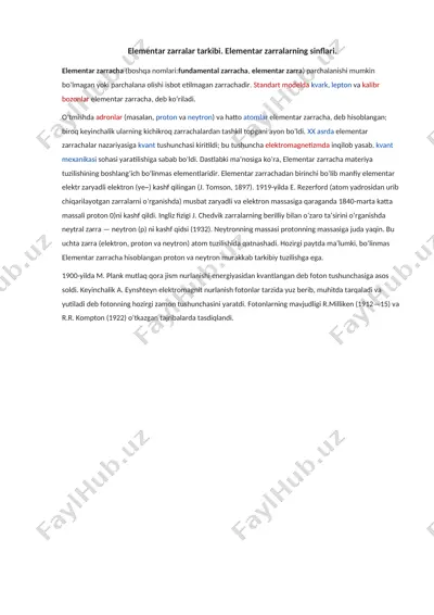 elementar zarralar tarkibi — DOCX