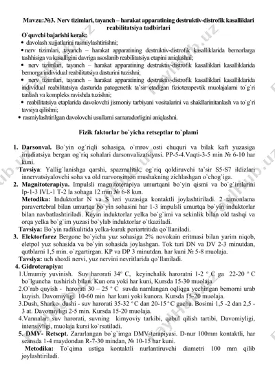 fizik faktorlar bo`yicha retseptlar to`plami — DOCX