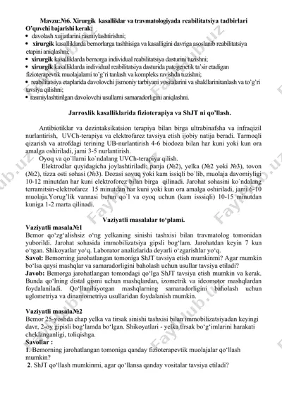 xirurgik kasalliklar va travmatologiyada reabilitatsiya tadbirdori — DOCX
