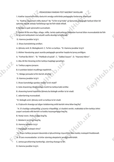 pedagogika fanidan test nazorat savollari — DOCX