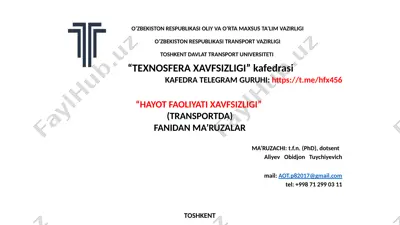 "hayot faoliyati xavfsizligi" ma'rizalari — PPTX