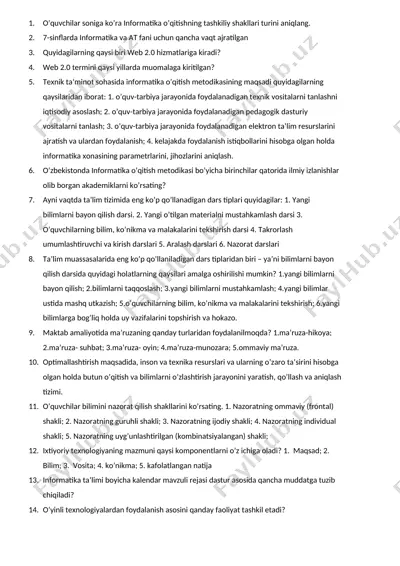 informatika o'qitishning tashkiliy shakllari — DOCX