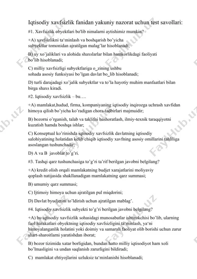 iqtisodiy xavfsizlik fanidan yakuniy nazorat uchun test savollari — DOCX