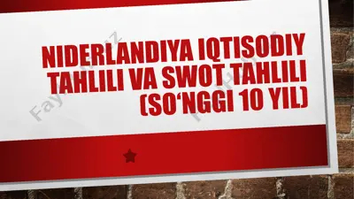 niderlandiya iqtisodiy tahlili va swot tahlili (so‘nggi 10 yil) — PPTX