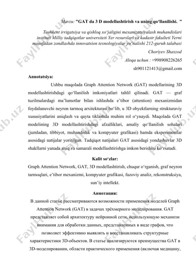 graph attention network (gat) 3d modellashtirish — DOCX