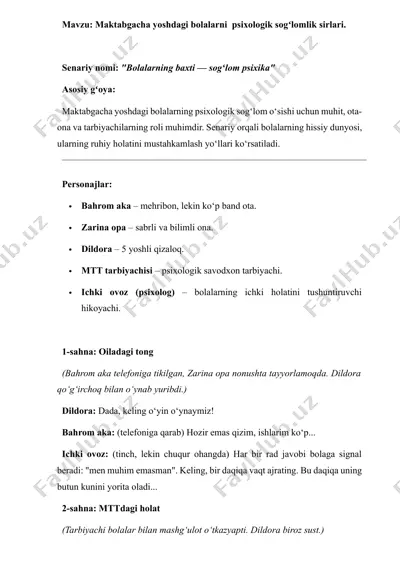 bolalarning baxti — sogʻlom psixika — DOCX