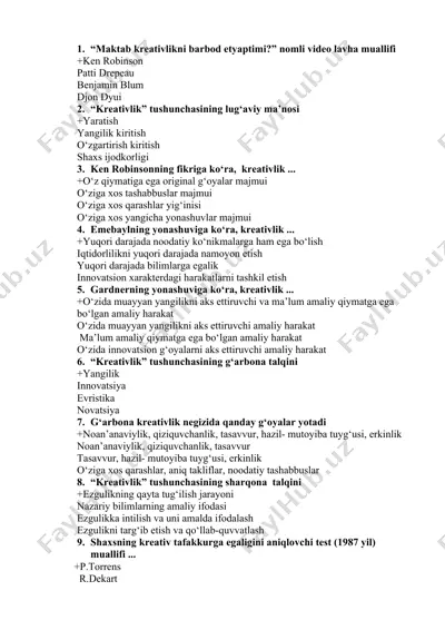 "kreativlik haqida ma'lumotlar" — DOCX