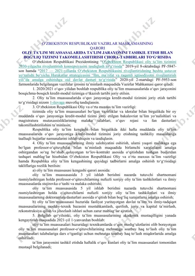 o‘zbekiston respublikasi vazirlar mahkamasining qarori — DOC