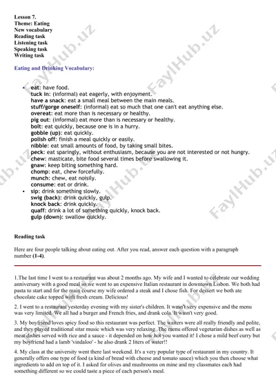 eating and drinking vocabulary — DOCX