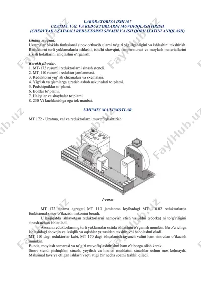 uzatma, val va reduktorlarni muvofiqlashtirish laboratoriyasi — DOCX