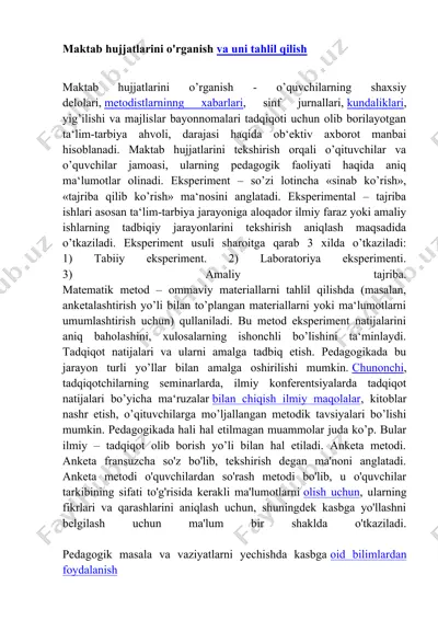 maktab hujjatlarini o'rganish va uni tahlil qilish — DOCX