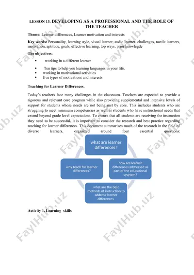 developing as a professional and the role of the teacher — DOCX