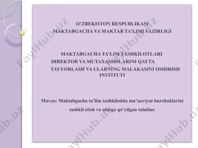 ma'naviyat burchaklarini tashkil etish va ularga qo‘yilgan talablar — PPTX