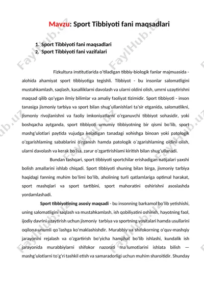 sport tibbiyoti fani maqsadlari — DOCX