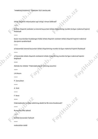 makroiqtisodiyot fanidan test savollari — DOCX