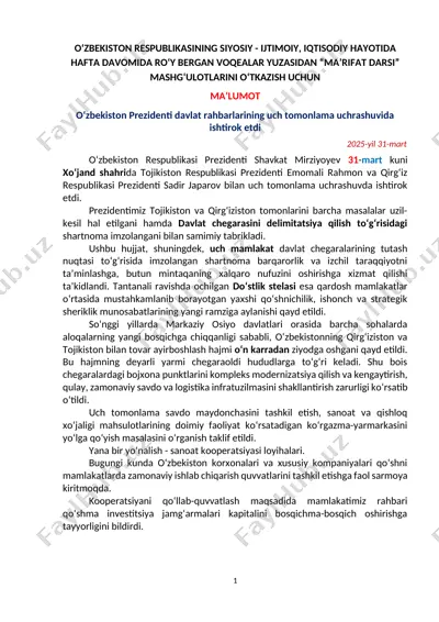 ma'rifat darsi mashg'ulotlari — DOCX