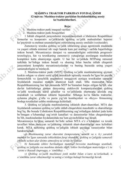 mashina-traktor parkidan foydalanish — DOCX