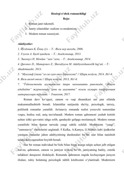 hozirgi oʻzbek romanchiligi — DOCX